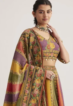 Digital Printed Organza Lehenga in Multicolor