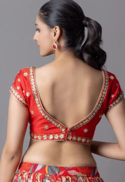 Digital Printed Organza Lehenga in Red
