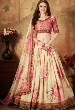 Digital Printed Organza Lehenga in Light Beige