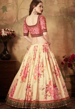 Digital Printed Organza Lehenga in Light Beige