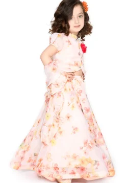 Digital Printed Organza Lehenga in Peach