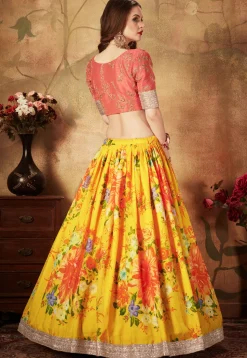 Digital Printed Organza Lehenga in Mustard