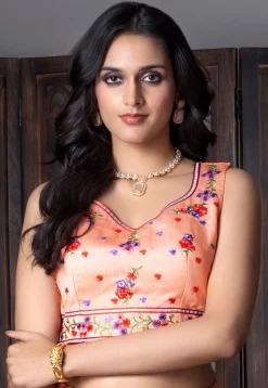 Digital Printed Organza Lehenga in Orange
