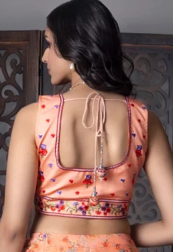 Digital Printed Organza Lehenga in Orange