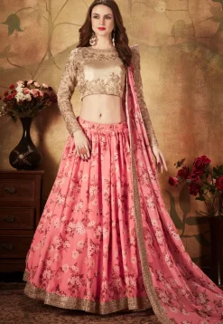 Digital Printed Organza Lehenga in Pink
