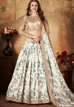 Digital Printed Organza Lehenga in Off White