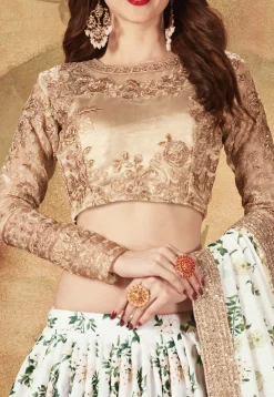 Digital Printed Organza Lehenga in Off White
