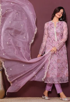 Digital Printed Organza Pakistani Suit in Purple