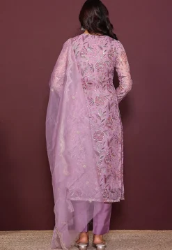 Digital Printed Organza Pakistani Suit in Purple