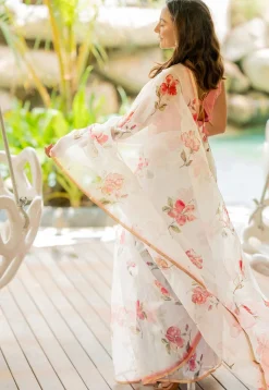 Digital Printed Organza Saree in Off White