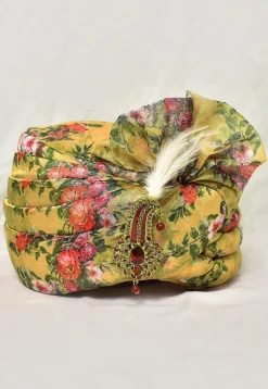 Digital Printed Organza Turban in Mustard