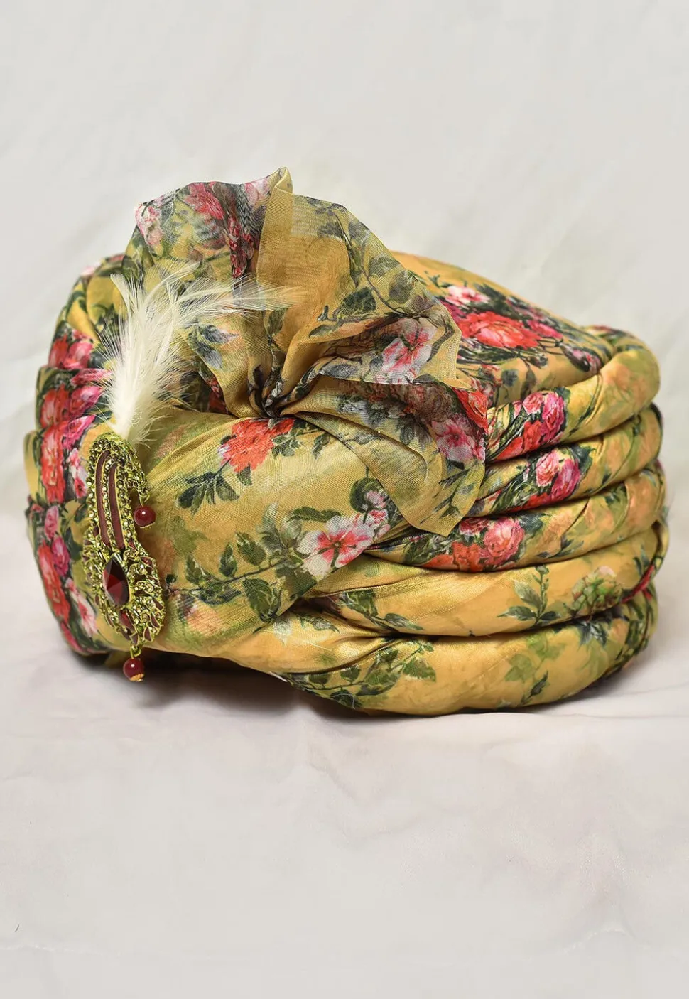 Digital Printed Organza Turban in Mustard