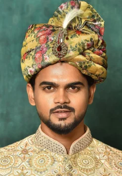 Digital Printed Organza Turban in Mustard