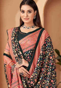 Digital Printed Pashmina Silk Saree in Black