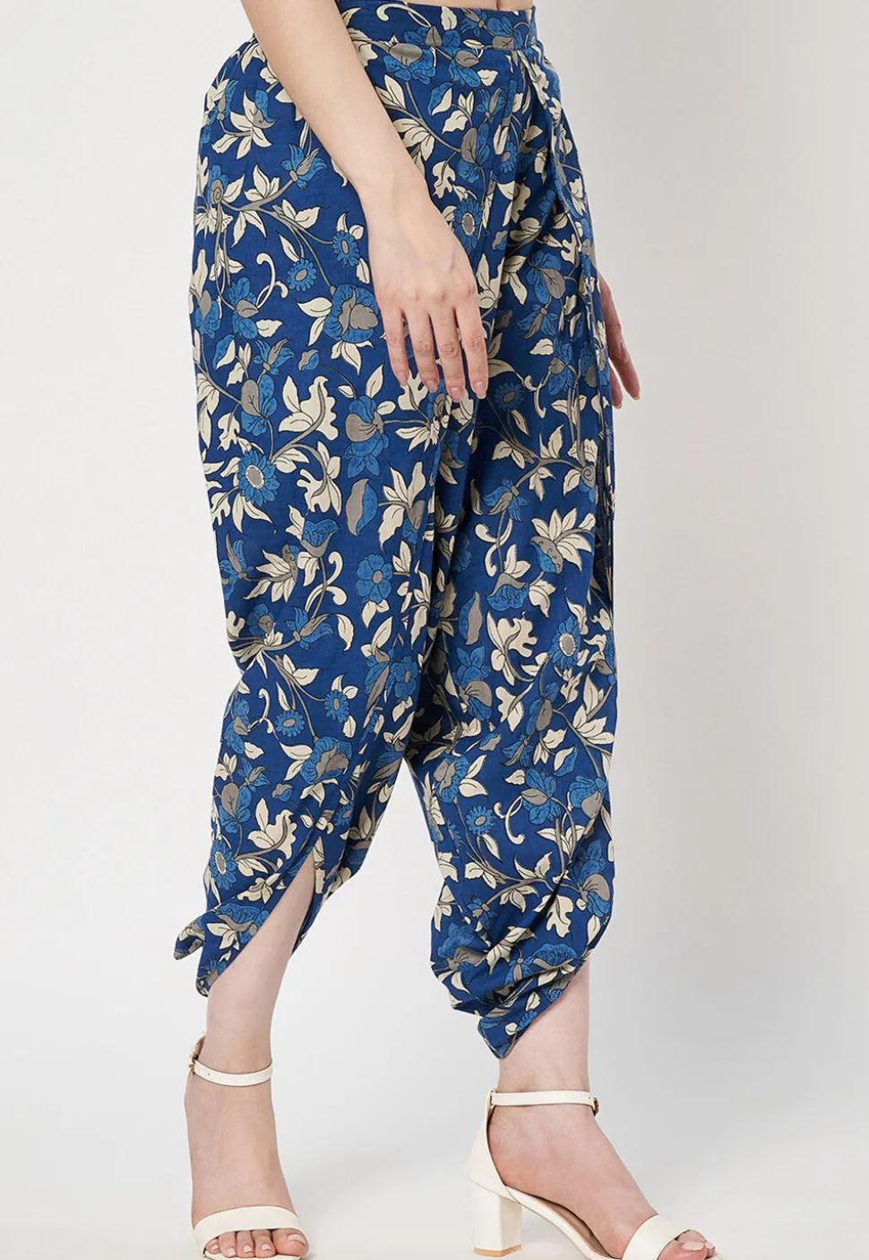 Digital Printed Poly Cotton Tulip Pant in Blue