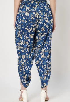 Digital Printed Poly Cotton Tulip Pant in Blue
