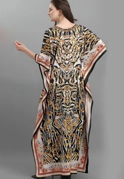 Digital Printed Polyester Kaftan in Black and White