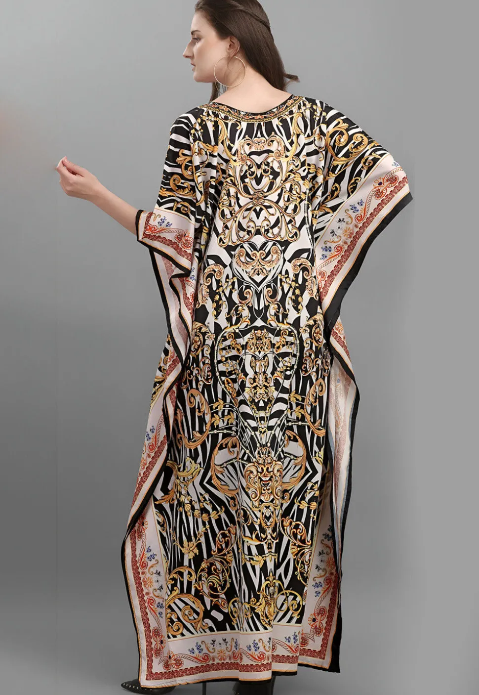Digital Printed Polyester Kaftan in Black and White