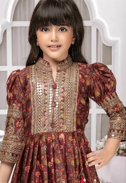 Digital Printed Polyester Gown in Maroon