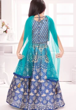 Digital Printed Polyester Lehenga in Blue