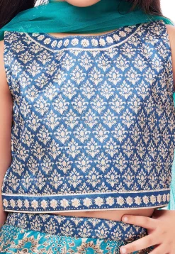 Digital Printed Polyester Lehenga in Blue