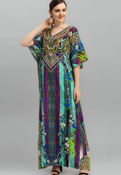 Digital Printed Polyester Kaftan in Multicolor