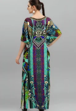 Digital Printed Polyester Kaftan in Multicolor