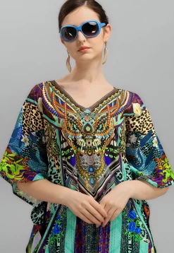 Digital Printed Polyester Kaftan in Multicolor