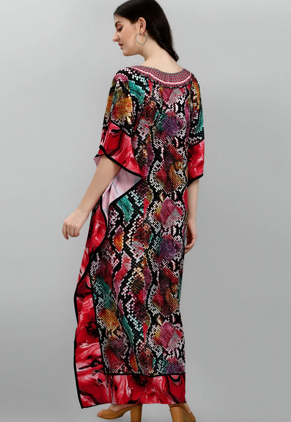Digital Printed Polyester Kaftan in Multicolor