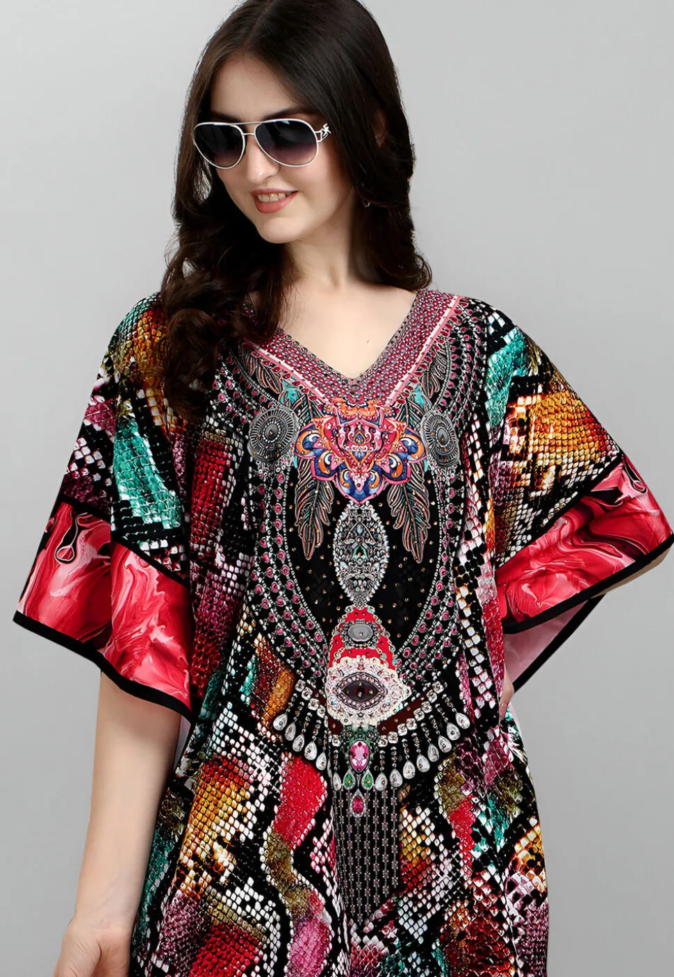 Digital Printed Polyester Kaftan in Multicolor