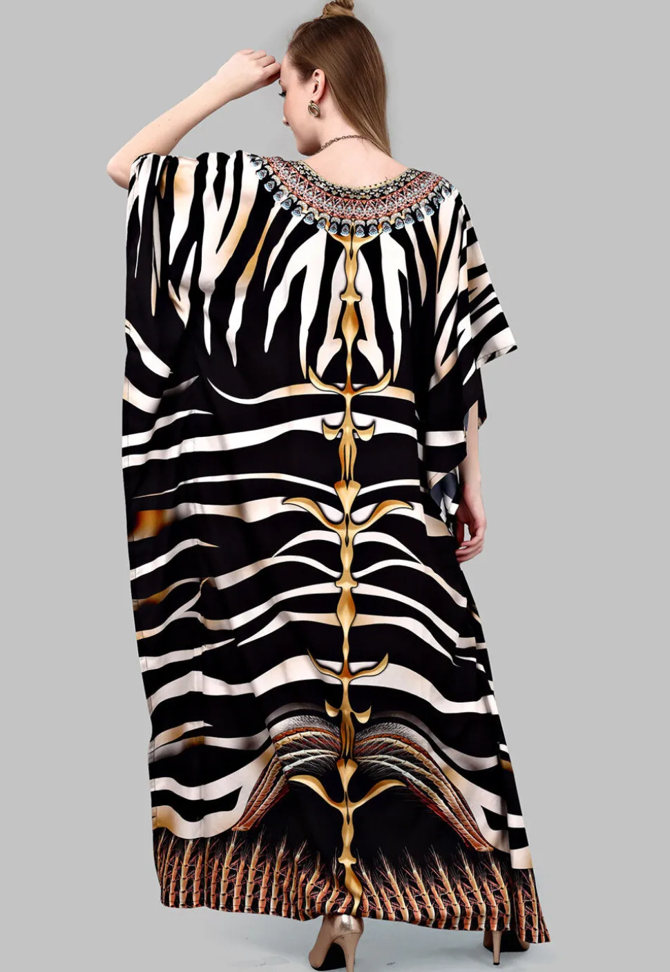 Digital Printed Polyester Kaftan in Black