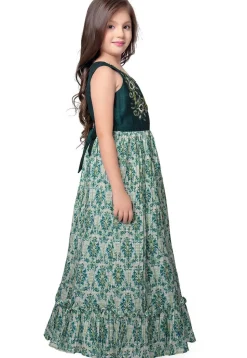 Digital Printed Polyester Gown in Teal Green