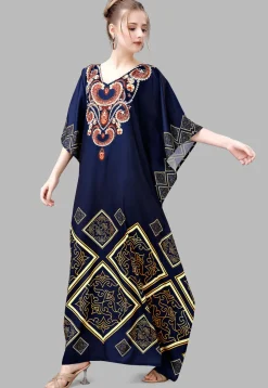 Digital Printed Polyester Kaftan in Blue