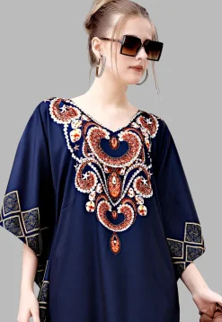 Digital Printed Polyester Kaftan in Blue