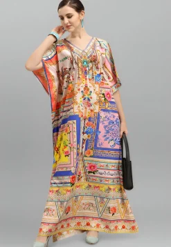 Digital Printed Polyester Kaftan in Multicolor