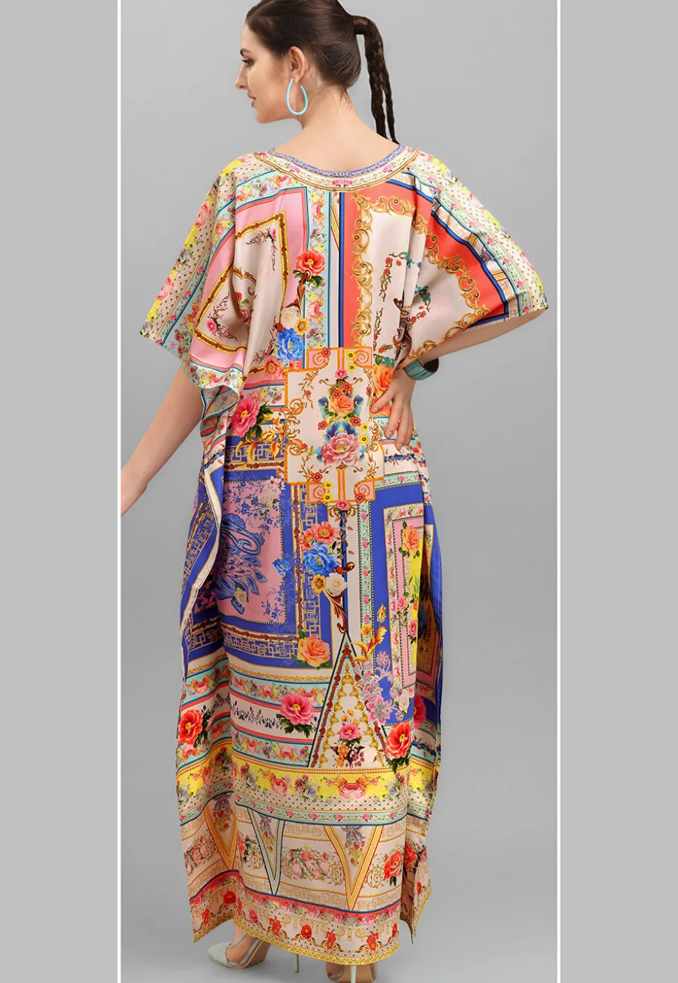 Digital Printed Polyester Kaftan in Multicolor