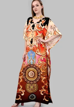 Digital Printed Polyester Kaftan in Multicolor