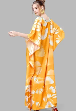 Digital Printed Polyester Kaftan in Yellow