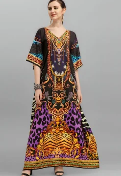 Digital Printed Polyester Kaftan in Multicolor