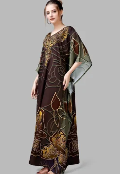 Digital Printed Polyester Kaftan in Brown