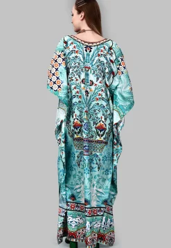 Digital Printed Polyester Kaftan in Blue