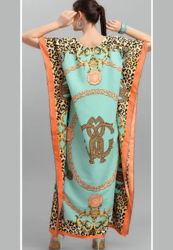 Digital Printed Polyester Kaftan in Sea Green