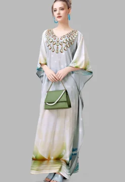 Digital Printed Polyester Kaftan in Grey