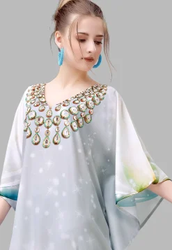 Digital Printed Polyester Kaftan in Grey