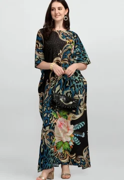 Digital Printed Polyester Kaftan in Black