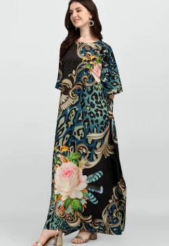 Digital Printed Polyester Kaftan in Black