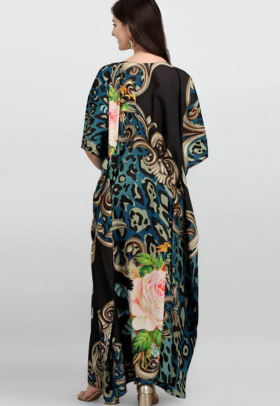 Digital Printed Polyester Kaftan in Black