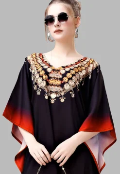 Digital Printed Polyester Kaftan in Black