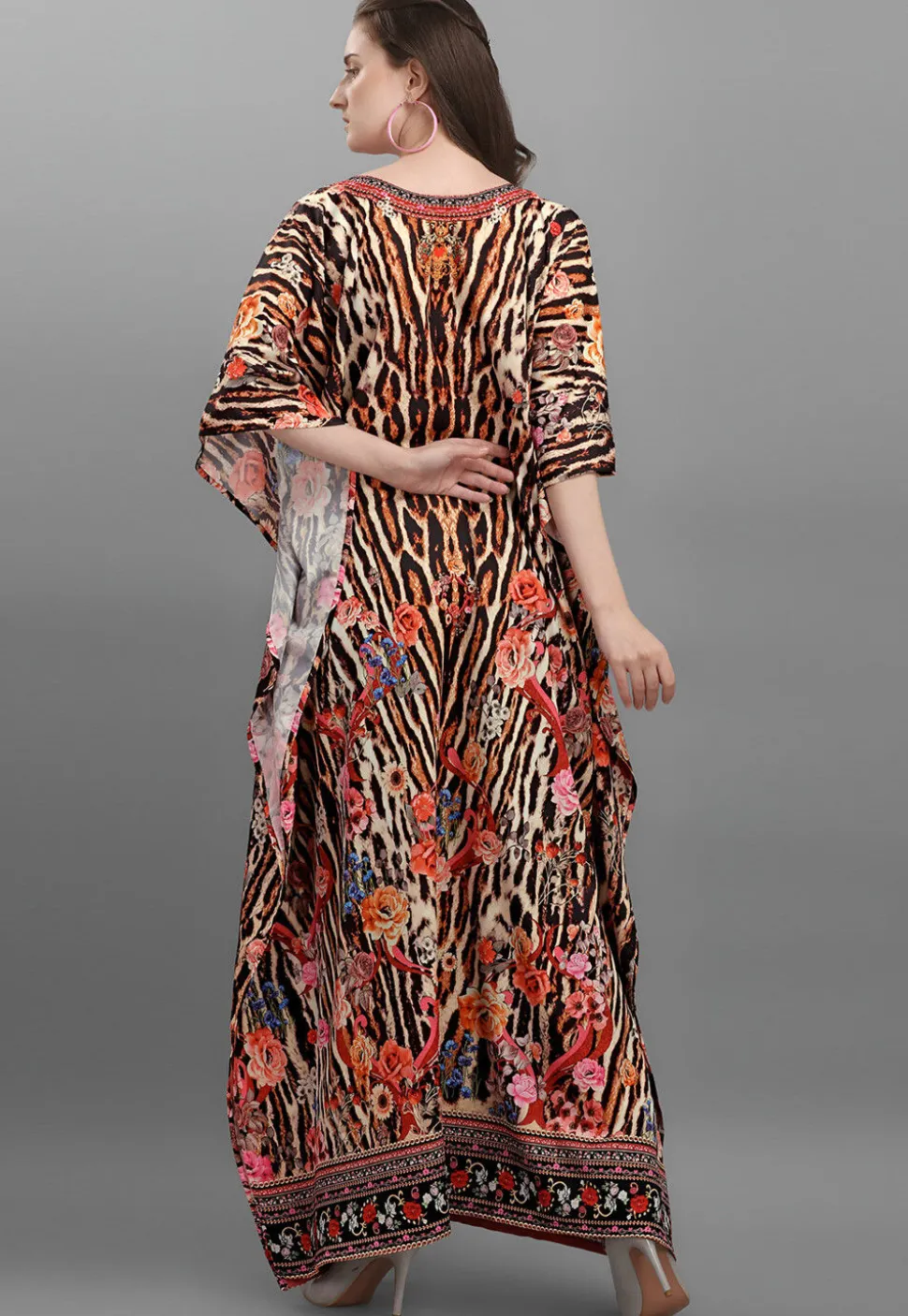 Digital Printed Polyester Kaftan in Multicolor