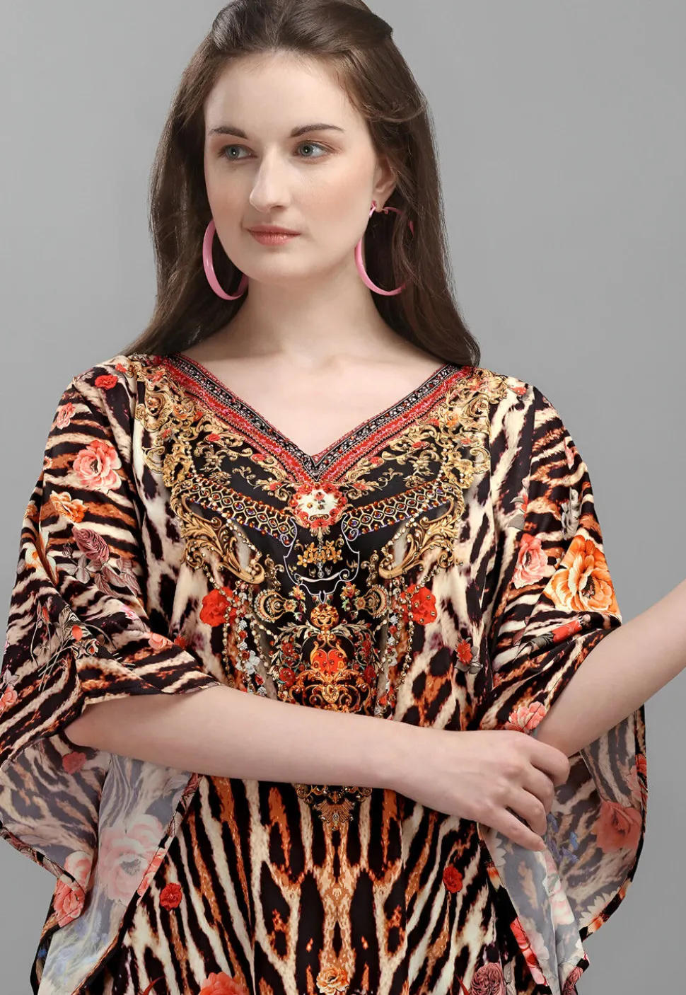 Digital Printed Polyester Kaftan in Multicolor